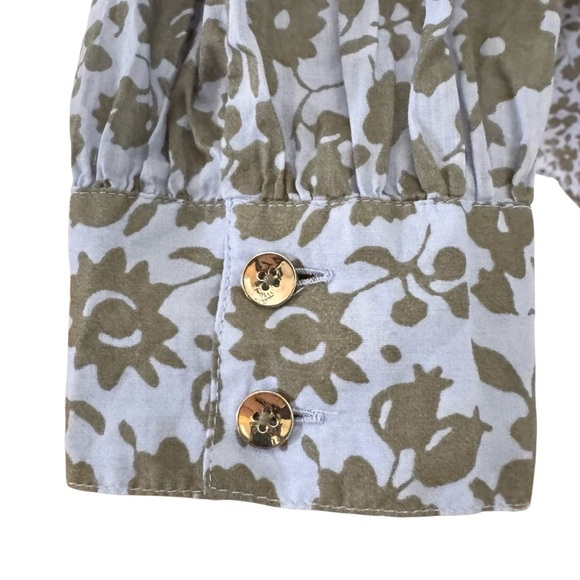 Talbots Ditsy Floral Smocked 100% Cotton Top Blue Green Size 3X - Picture 6 of 9